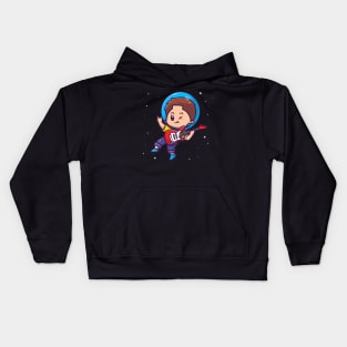 Cute Astronaut Boy Playing Guitar Cartoon Kids Hoodie